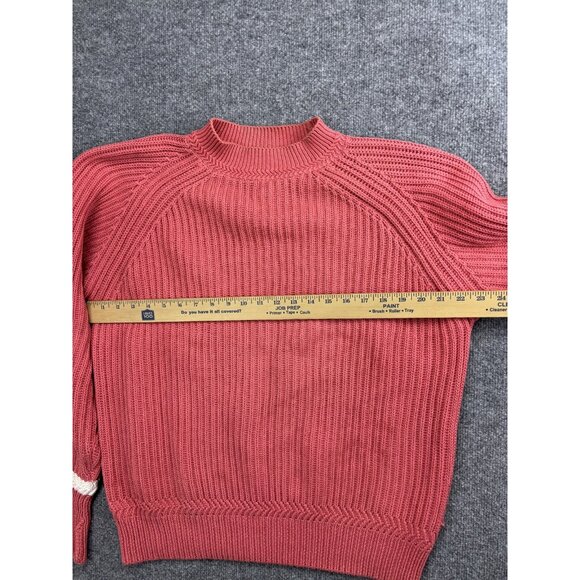 GAP Sweater Womens Large Red Ribbed Cotton Raglan Mock Neck Sleeve Stripe Knit - Picture 3 of 5